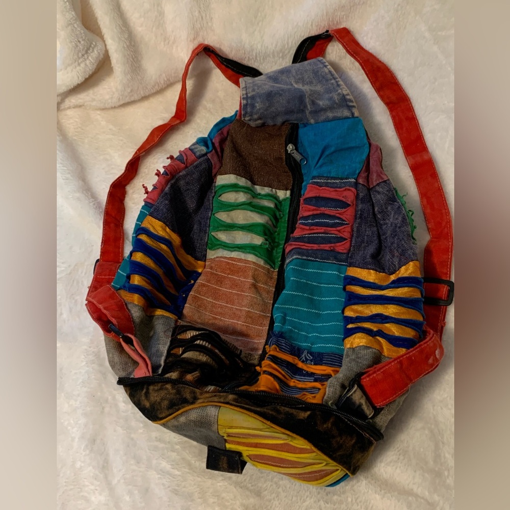 Multicolor Bohemian Patchwork Backpack, Zipper, C… - image 5